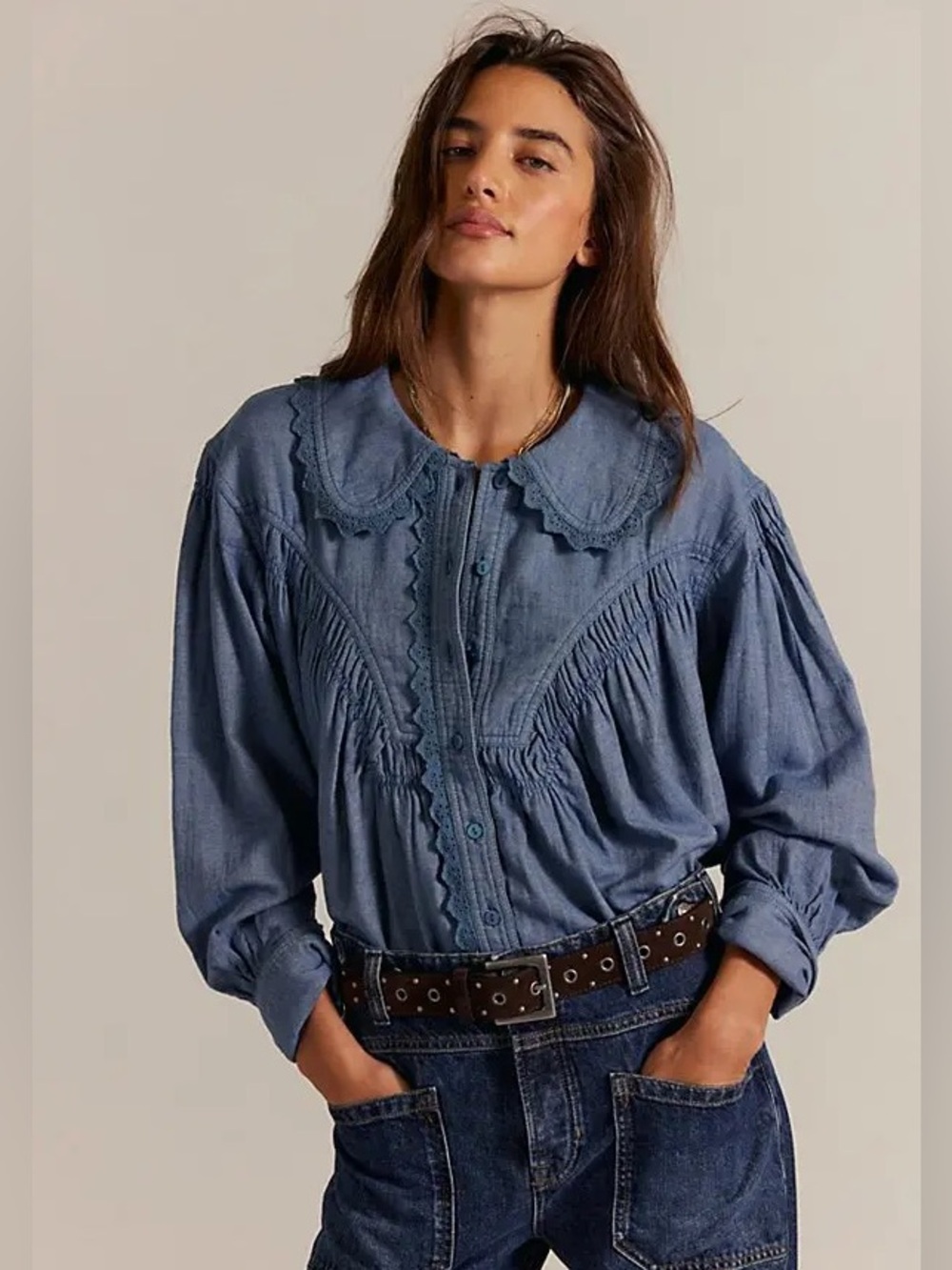 Free People We The Free Baby Blues Summit Denim Shirt Top